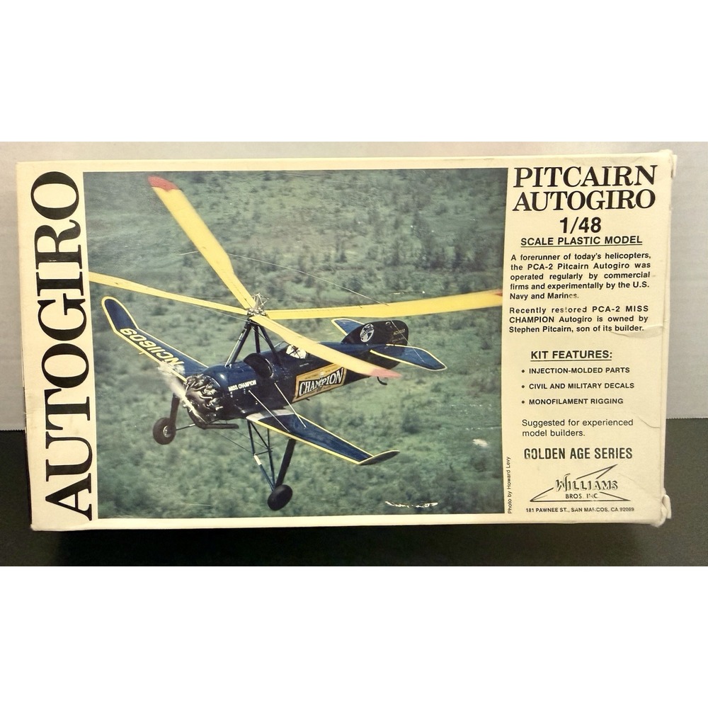 Williams Pitcairn Autogiro Airplane 1/48 Scale Plastic Model Kit Gray 48-161